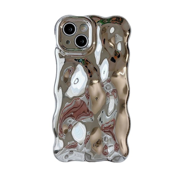 Lämpligt för iPhone 14 Pro Max 6.7 tums telefonfodral, sött enfärgat lockigt vågigt stötsäkert mjukt TPU-buffert telefonfodral, godisfärgat vattenrippel 3D sil