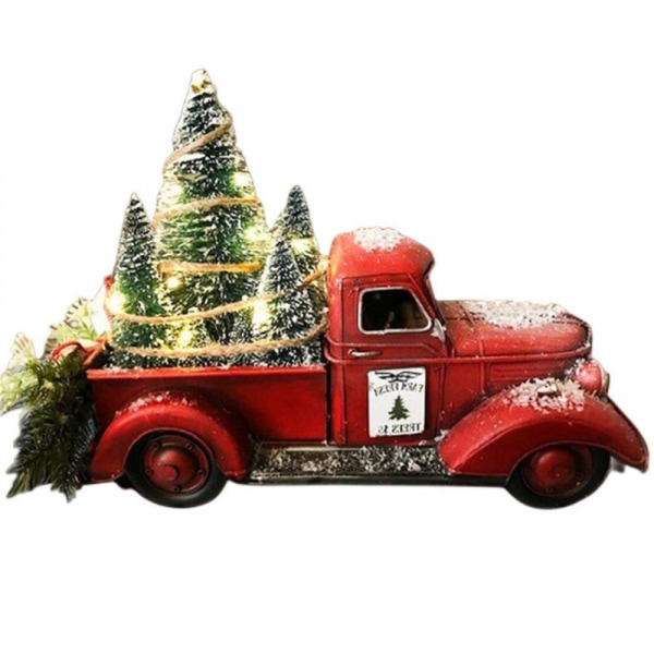 #Klassisk rød pickup truck med julepynt#