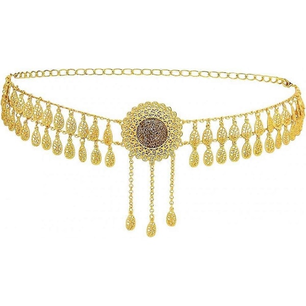 Kristallblomma Midjebälte för Kvinnor Magkedjor Dans Strandbälte Uttrycksfull Kroppskedja Silver Indien Etnisk Boho Turkiska Smycken 112cm guld