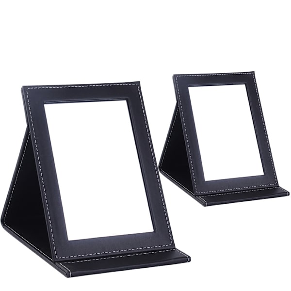 #1 Stk Foldbar og Bærbar Makeup Spejl Rejse Bord Spejl med Stativ Kompakt PU Læder Bord Spejl#