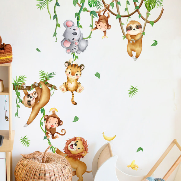 /#/Viidakon eläinten seinätarrat Safari seinätarra apina leijona seinäkoriste lastenhuone vauvan lastentarha olohuone/#/