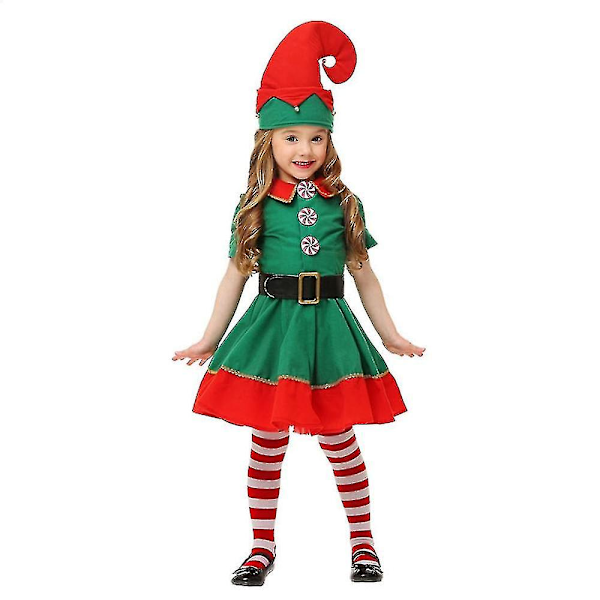 Jul Tomte Kostym Grön Älv Cosplay Familj Karneval Party Nyår Maskerad Kläder Set För Män Kvinnor Flickor Pojkar Höjd 80CM Flickor