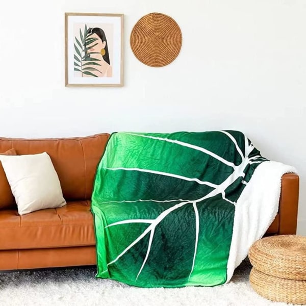 Tæpper, 160x220cm Bladformet Flannel Tæppe, Grøn Blad