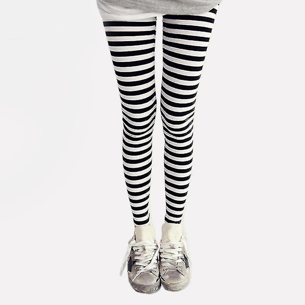 Ankellange skinny leggings til kvinder - Sort- og hvidstribede bukser tights