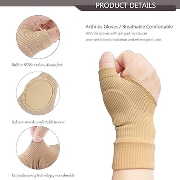 2 st (Beige) Tumkompressionshandskar för Artrit, handledsstöd