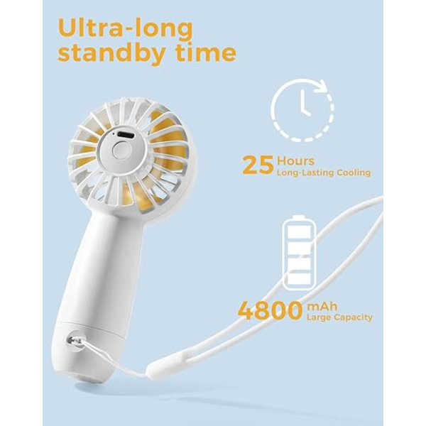 Vit Handhållen Fläkt, Bärbar Mini Handfläkt USB Laddningsbar