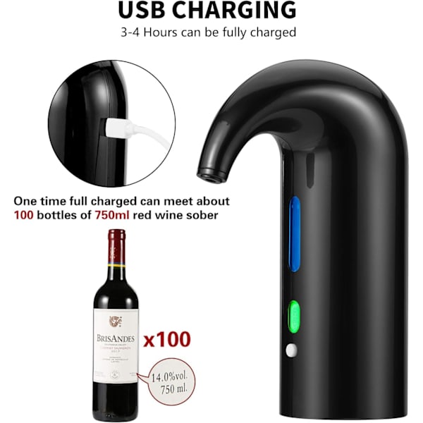 *Elektrisk Vinlufter En-Touch Bærbar Vin Karaffel Multi-Smar*