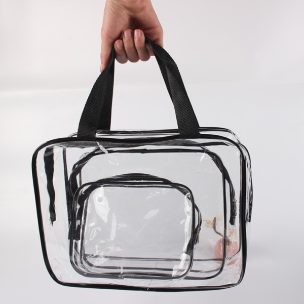 #in 1 Gaveposer Transparent PVC Reiseveske Vanntett Multifunksjonell Kosmetikkvesker Sminkevesker for Reise 3 stk (Svart)#