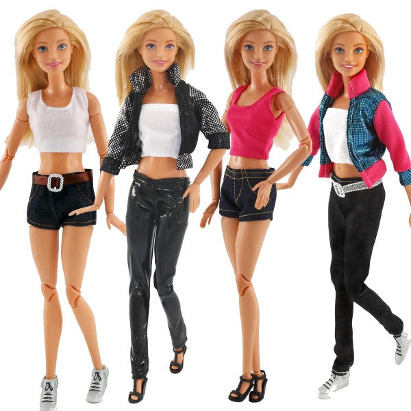 4 st 11 tum sexiga Barbie dockkläder set, jeans, klänning, avslappnade kläder