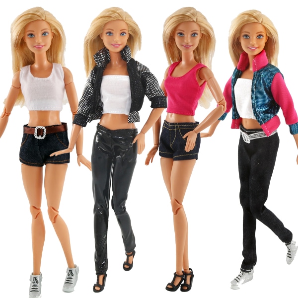 4st 11 tum sexig Barbie docka kläder set, jeans, klänning, casual klädsel