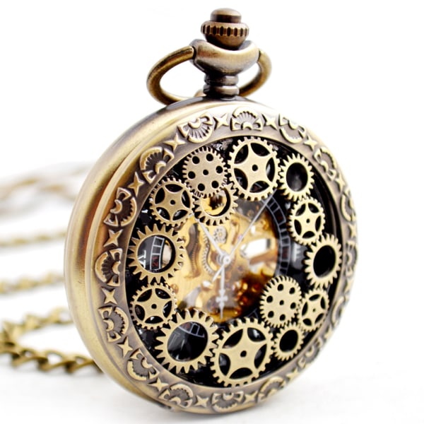#1 Retro Lommeur Skelet Dækning Mekanisk Håndoptræk Analog-Digital Fancy Alloy Bronze Farve#