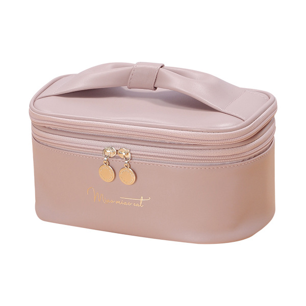 /#/Dame PU læder kosmetik taske dobbelt lag - pink, gr/#/