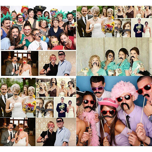 58 kpl Paperi Photo Booth -rekvisiittaa - Viikset, naamiot, jouset, huulet, hatut