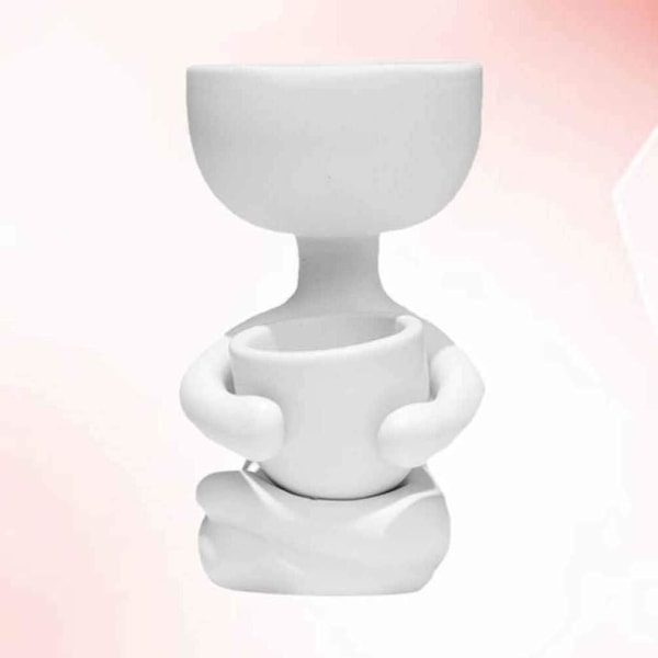 *Keramisk Blomsterpot Portræt Blomsterpot Bord Sukkulent Kaktus Humanoid Vase Desktop Blomsterstand Sort Plantebeholder 6X6x10cm (Sort)*