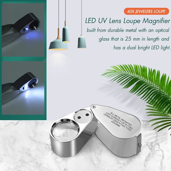40X Juvelerars Lupp Förstoringsglas, LED/UV Belysning