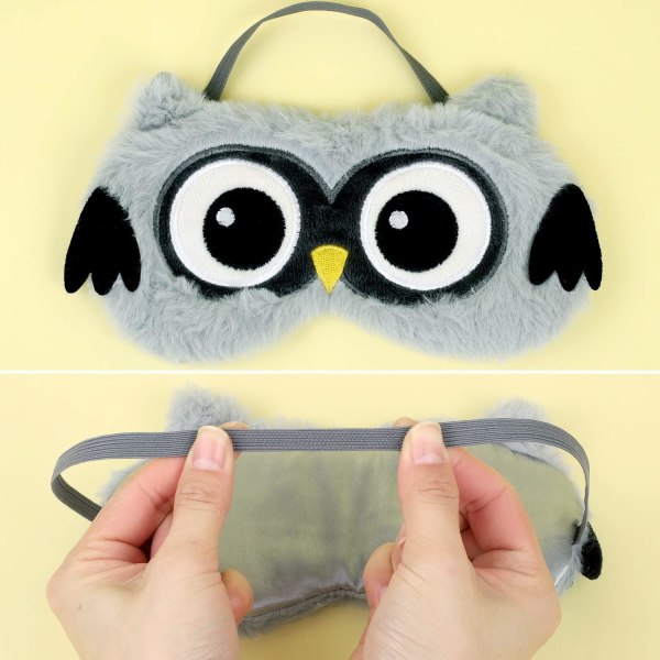 (19 × 11cm, Grå) Plysch Sovmasker, 3D Fluffig Sovmask Barn C