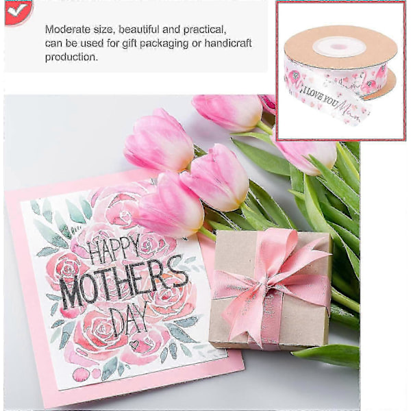 Morsdags Gavebånd Gaveeske Bånd Trykket Hjerte Flamingoer Bånd (rosa) (1 stk) yu