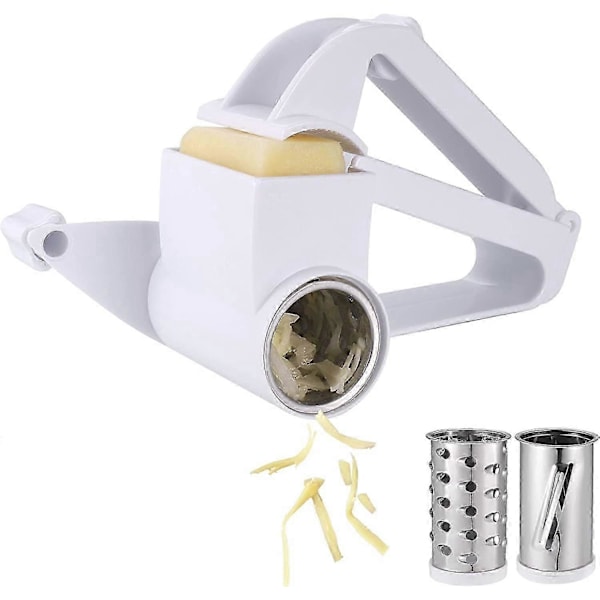 Rotary ostehøvl, parmesan ostehøvl med 3 slags tromleblade, frugt-/osteskærer, mekanisk rivejern til køkkenet, håndholdt i rustfrit stål