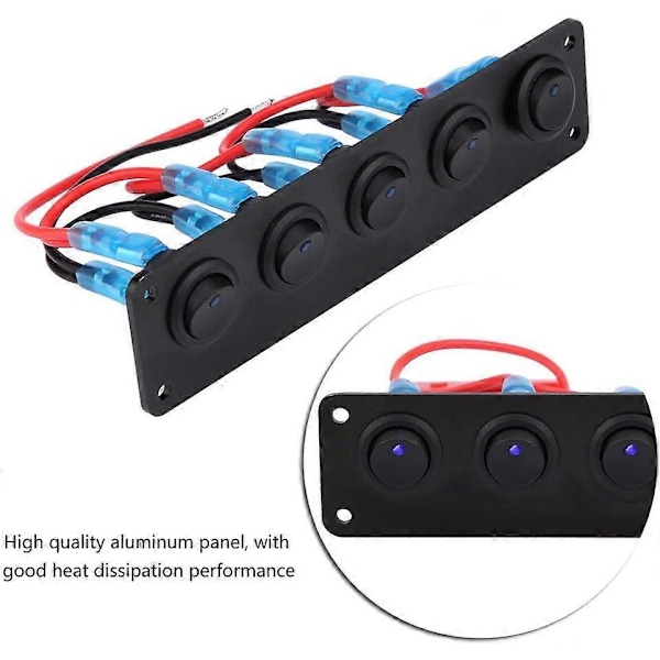 Vipukytkin, 12V-24V 5-osainen punainen LED-valokytkinpaneeli