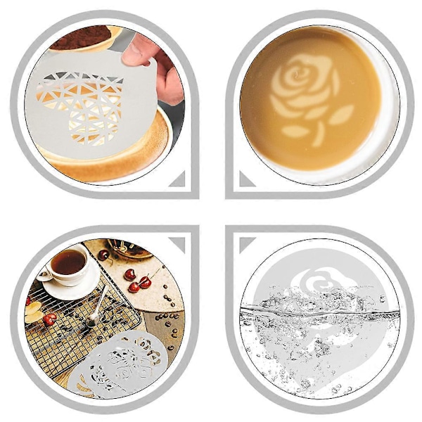 6 stk. Kaffeskabeloner Rustfrit Stål Kaffe Kunst Skabeloner DIY Kaffeskabeloner