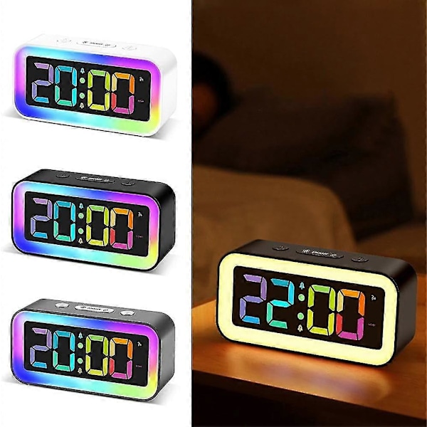 RGB Farverigt LED Ur Digitalt Vækkeur Farverigt LED Digitalt Vækkeur Med 2 Alarmtider RGB Natlys Høj Snooze Dæmpbare Bordure Til Ho