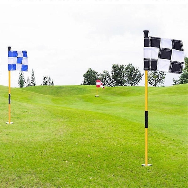 Sort og hvid golf green flag, farverig todelt ternet green target hul kop flagstang, golftilbehør