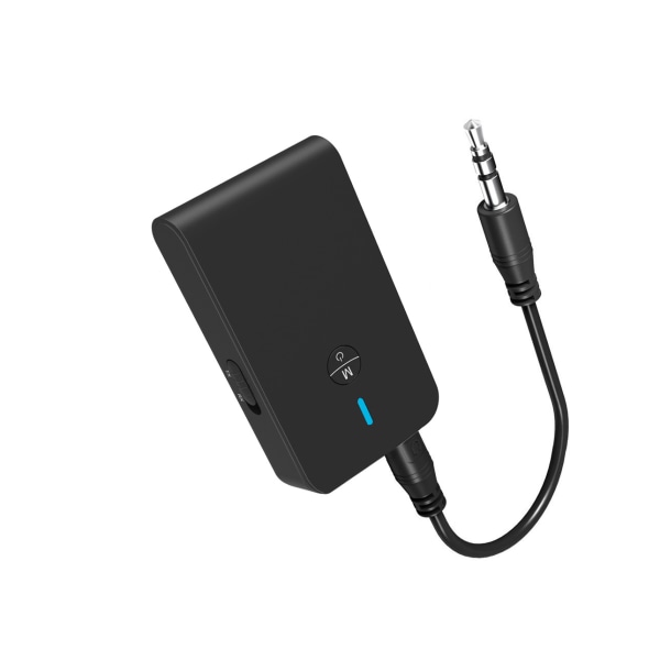 A black wireless audio adapter，Bluetooth 5.0 Transmitter and Rec