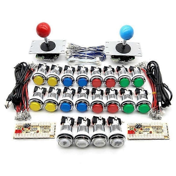 Arcade DIY Kit Del 2X 8-veis joystick + 16X LED-belyste trykknapper + 2 spillere + Mynt for 3B-modell