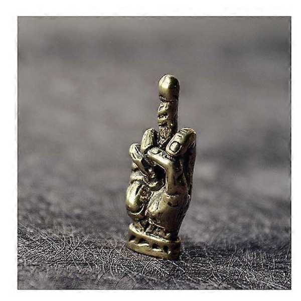 Mässing Långfinger Upp Figurin Mini Ornament Liten Skulptur Des