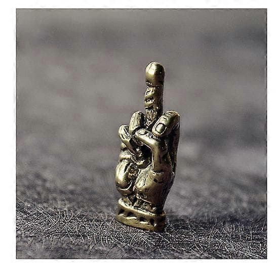 Messing Midtfinger Opp Figur Mini Ornament Liten Skulptur Des