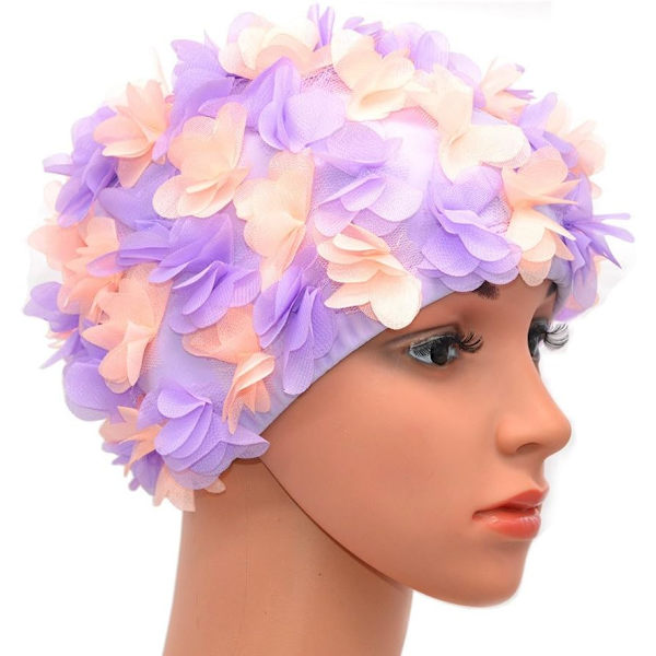 *Kvinners blonder badehette, retro vintage stil, blomsterblader*