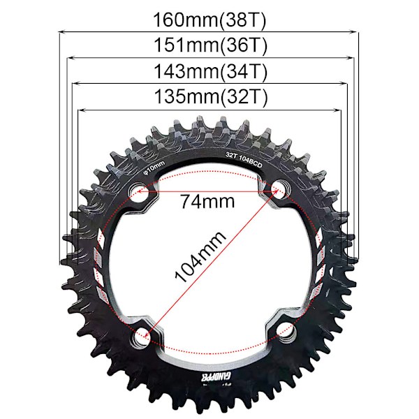 #170mm Firkantet Konisk Krankarmssæt med 32T Narrow Wide Kædebladsring#