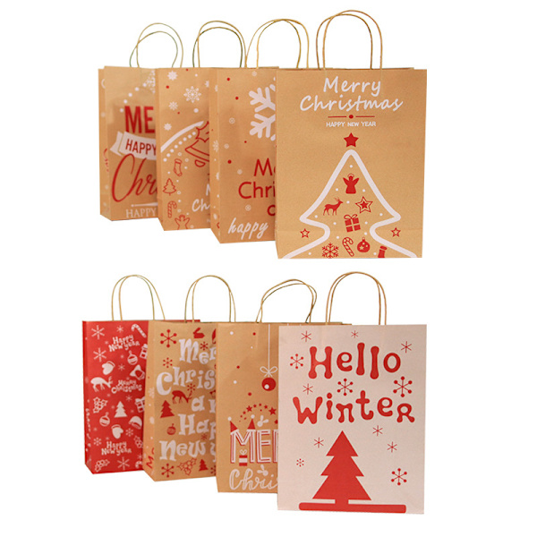 #Julklappspåsar i Kraftpapper med Olika Julmotiv, 8-pack#