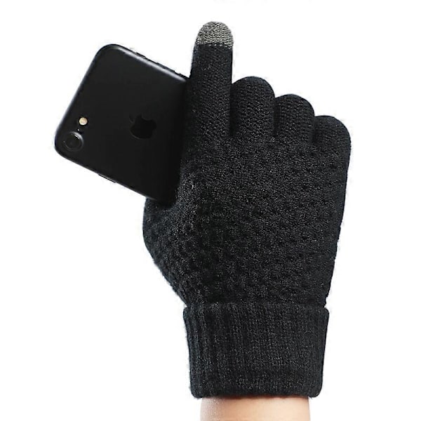 Par Vinterhansker Varme Berøringsskjerm Sklisikre Supermyke Strikkede Hansker Vintersport Sykling Motorsykkelhansker for Menn Kvinner (Svart, One Size)