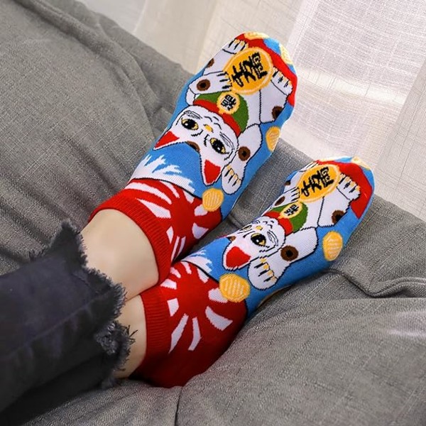 5 paria Fortune-sukkia Naisten kissakuvioiset sukat, puuvillaiset sukat f