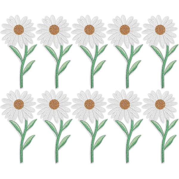 10 stk. Blomsterlapper, broderte hvite tusenfryd strykelapper for klær, sy på lapper sett, broderilapp for jeans, jakke, hatt, ryggsekker