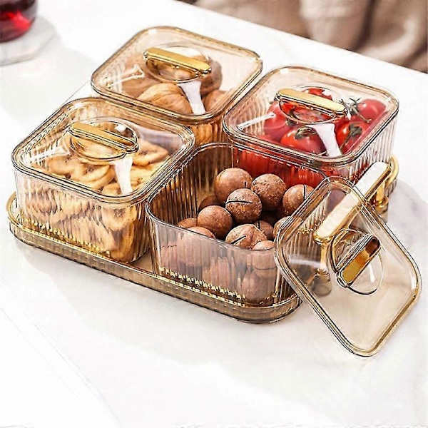 Multifunktionell snacksbricka för fester, för frukt, nötter, fackindelad festbricka, uppdelad serveringsskål med lock för godis C