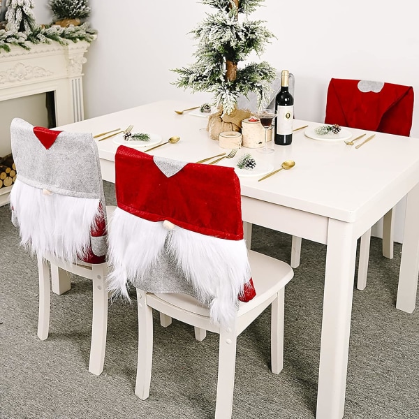 2 Jultomte Grå Röd Julklappsskydd Dekorativt Stolskydd
