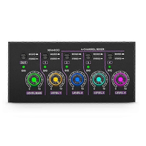 Mini 4-kanals Ultra Lavt Støy Stereo Mikser for Mikrofon & Gitar - MH400 (EU-Plugg)