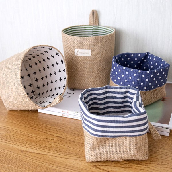 #Bomuld og Linned Opbevaringskurv 3 stk Foldbar Linned Opbevaringsboks Hængende Opbevaringspose til Legetøj Makeup Små Ting Nøgler Toiletpapir Potteplanter#
