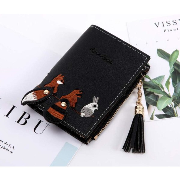 Cute Embroidered Wallet Coin Purse Zipper Tassel Short Card