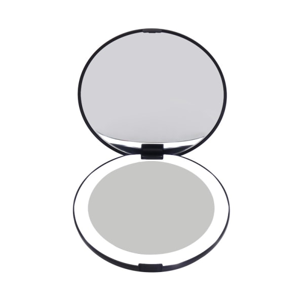 #LED Lighted Pocket Mirror 1x/2x Magnification - Large Makeup Hand Mirror with Natural Lighting 5" Diameter Compact and Portable for Travel (Black)#