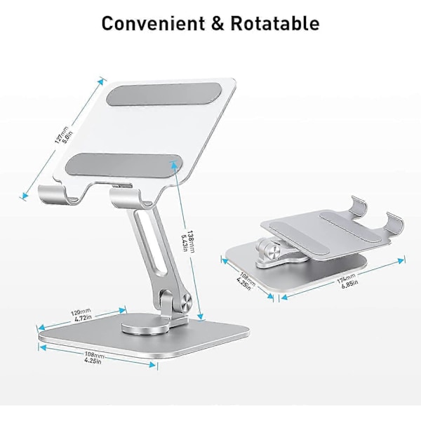 Drejelig Tablet Stand til Skrivebord 360 Graders Rotation, Foldbar Aluminium Retail Ipad Stand Holder