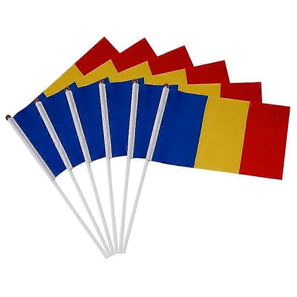 100 stk. Rumænien Håndflag Nationalt Rumænien Håndflag 14*21cm Polyester Banner Brugerdefineret Håndflag