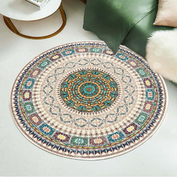 #60cm*60cm Pyöreä Matto Retro Bohemian Kuvioinen Lattiamatto Makuuhuoneen Lattiamatto#