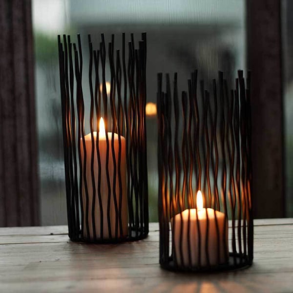 Wire Willow Ljushållare Set med 1, metall svart pelare Candlehol