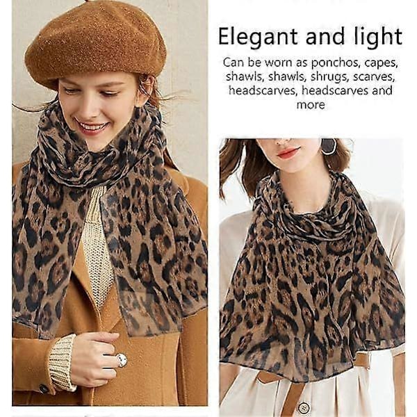 Leopard Skjerf Dame Elegant Chiffon Silkeskjerf 85x180 cm Tidløs og Allsidig Design for Alle Anledninger Ideell for Motebevisste Kvinner