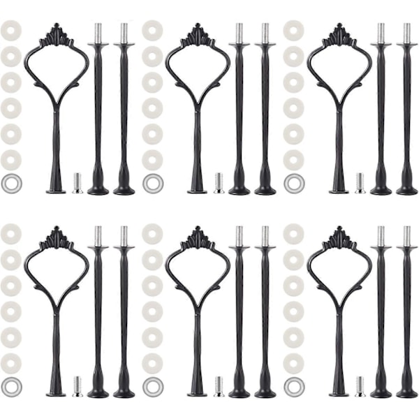 6 Sæt Kagefadsbeslag Sæt Etagere Hardware til Kagefadsform Krone 3-lags Kagefads Holder Hardware Dessertfad Serveringsfad, Sort