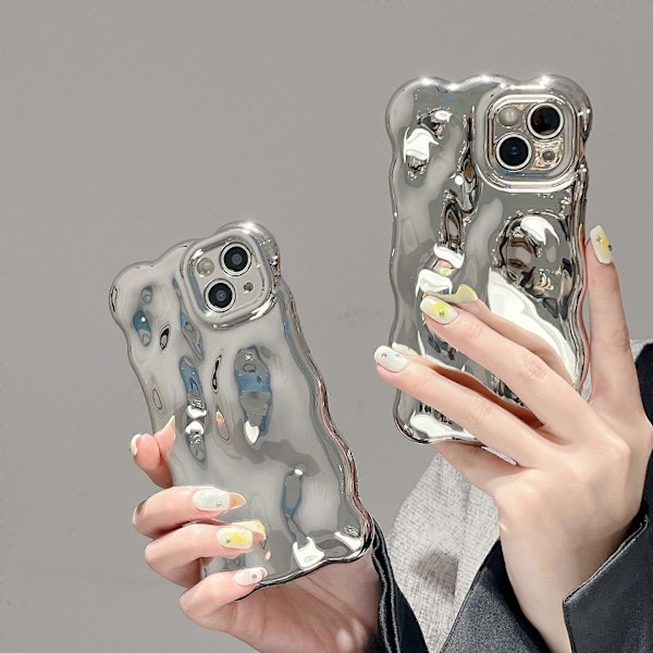 Sopii iPhone 14 Pro Max 6,7 tuuman puhelinkotelolle, söpö yksivärinen kihara aaltoileva iskunkestävä pehmeä TPU-puskuripuhelinkotelo, karkkivärinen vesiaalto 3D sil