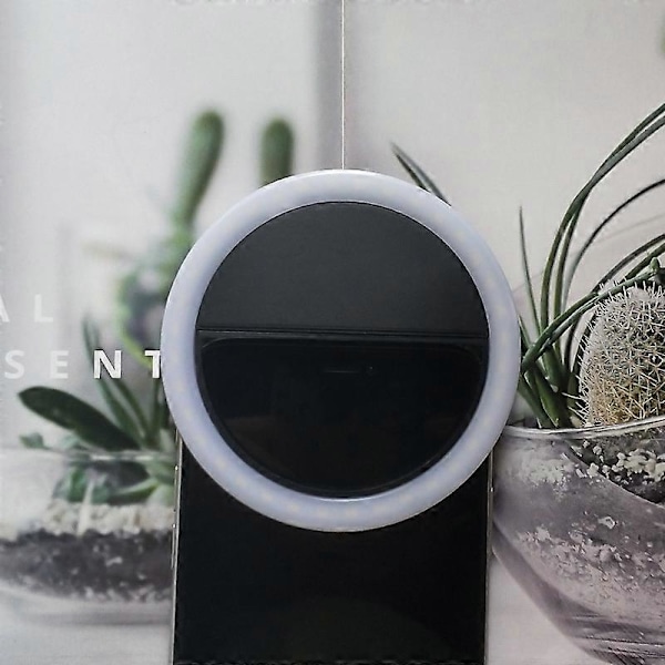 Genopladelig Selfie Ring Light Mobiltelefon Fyldlys Selfie Beauty Ring Flash 85mm 28 Lampeperler - Sort